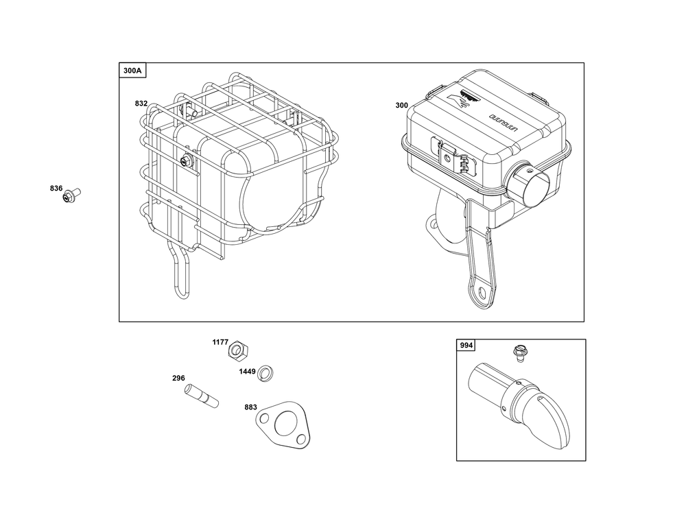 Exhaust Group Diagram and Parts List for 12V337-0144-F1 100000 - 19Z999 Briggs and Stratton Engine